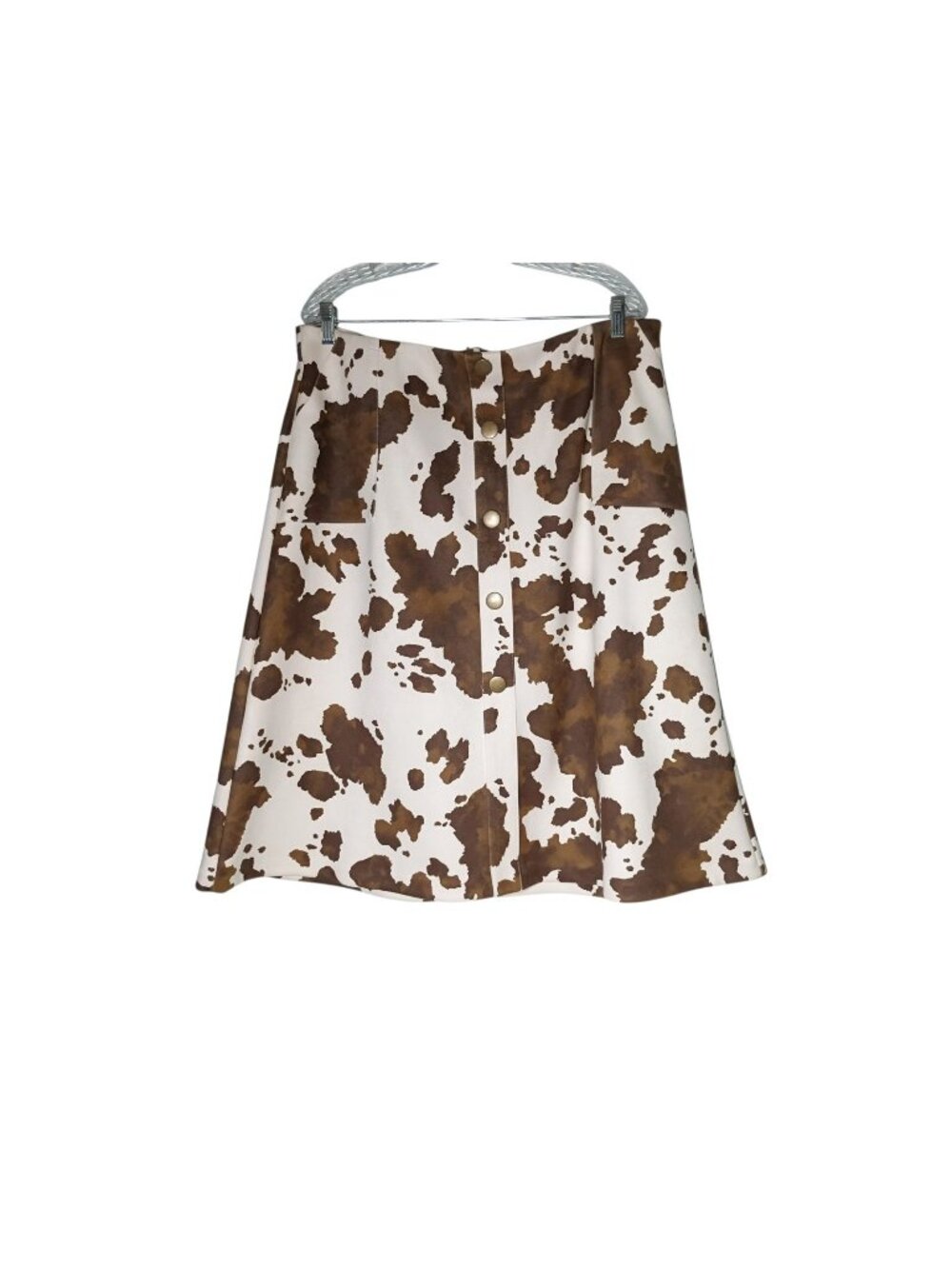 Cato Faux Suede Cow Print Midi Skirt XL Button Detail Western Cowgirl Pockets